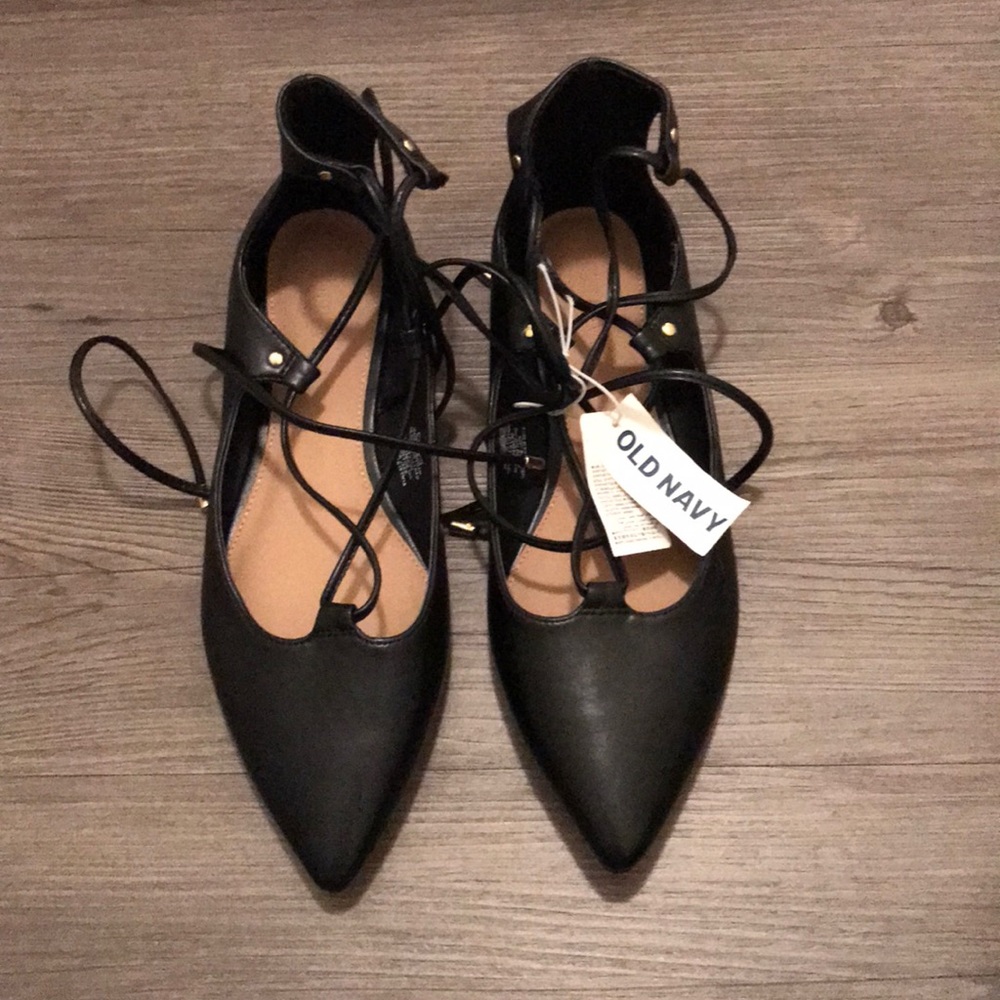 Black Lace-Up Flats
